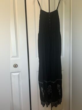 Universal Thread Black Spaghetti-Strap Maxi Dress with Embroidered Hem